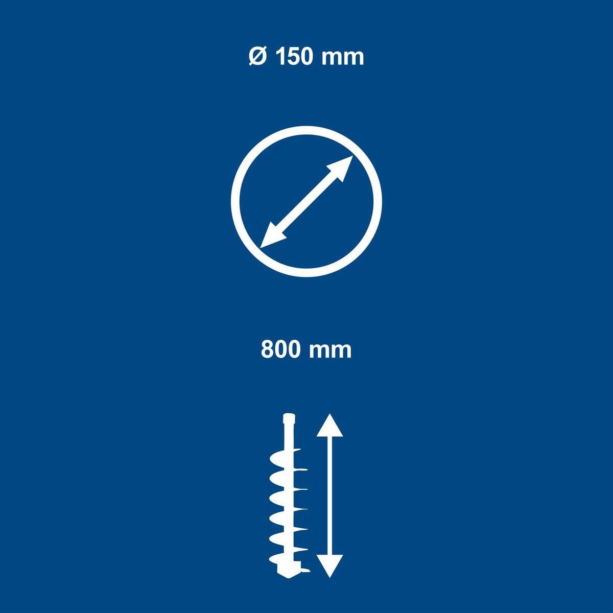 Technical specs: 150 mm diameter drill bit tip and 800 mm length