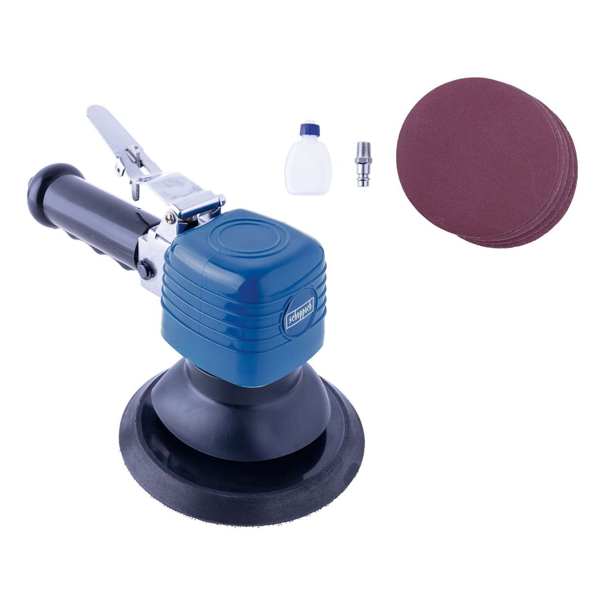 Scheppach sanding tool with integrated sanding pad holder and disc