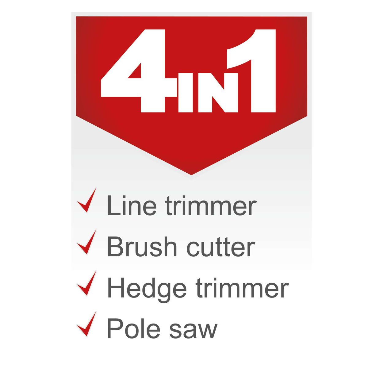 4-in-1 tool set featuring line trimmer, brush cutter, hedge trimmer, and pole saw for gardening tasks