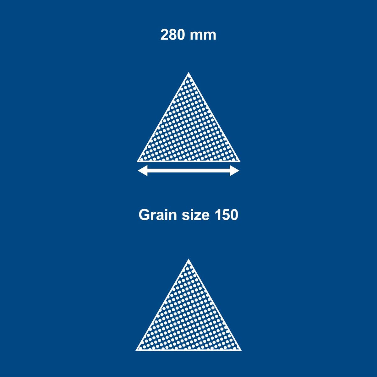 Triangular sanding paper with 280 mm width and grit size 150