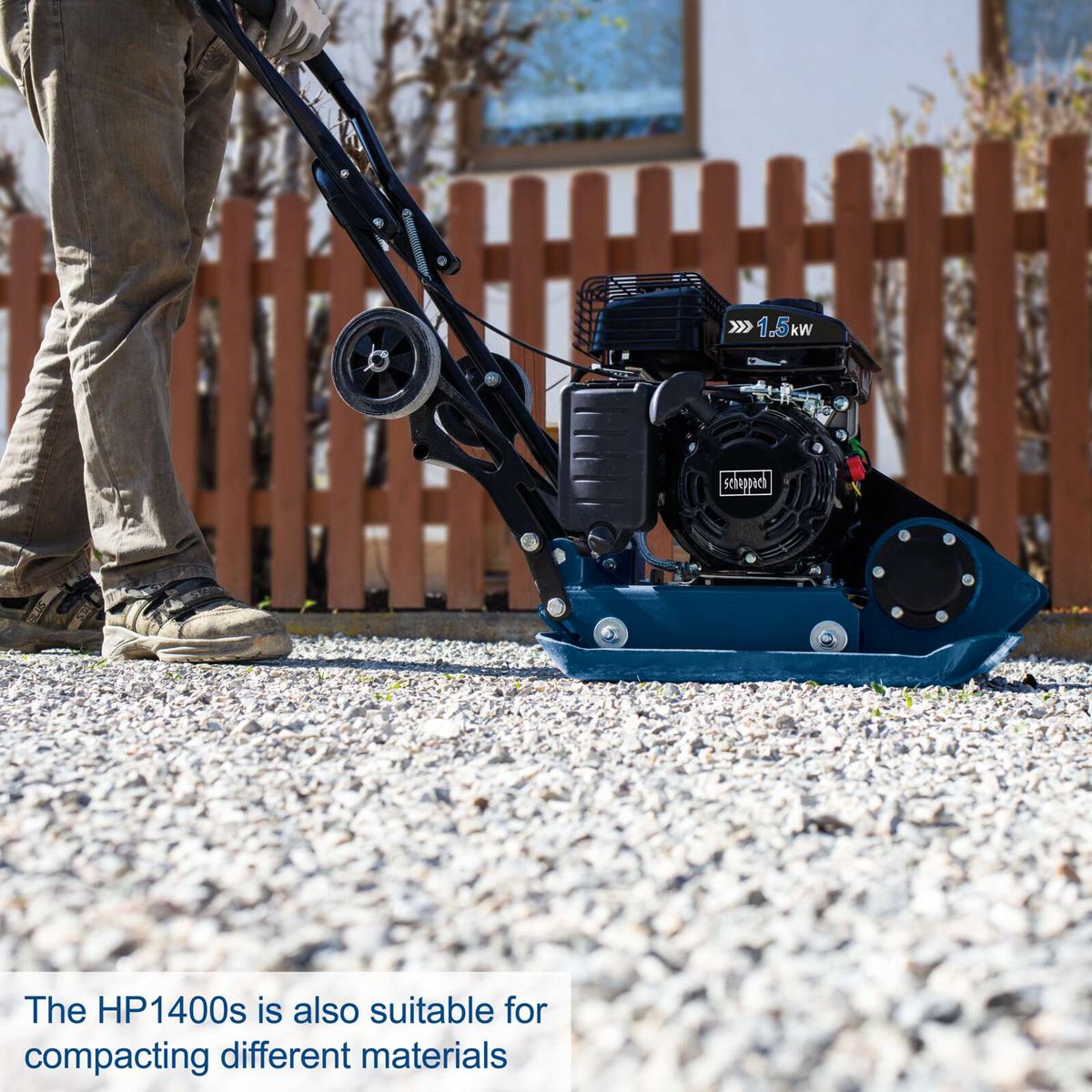 Scheppach HP1400S vibrating plate for compacting materials with 13 kN force