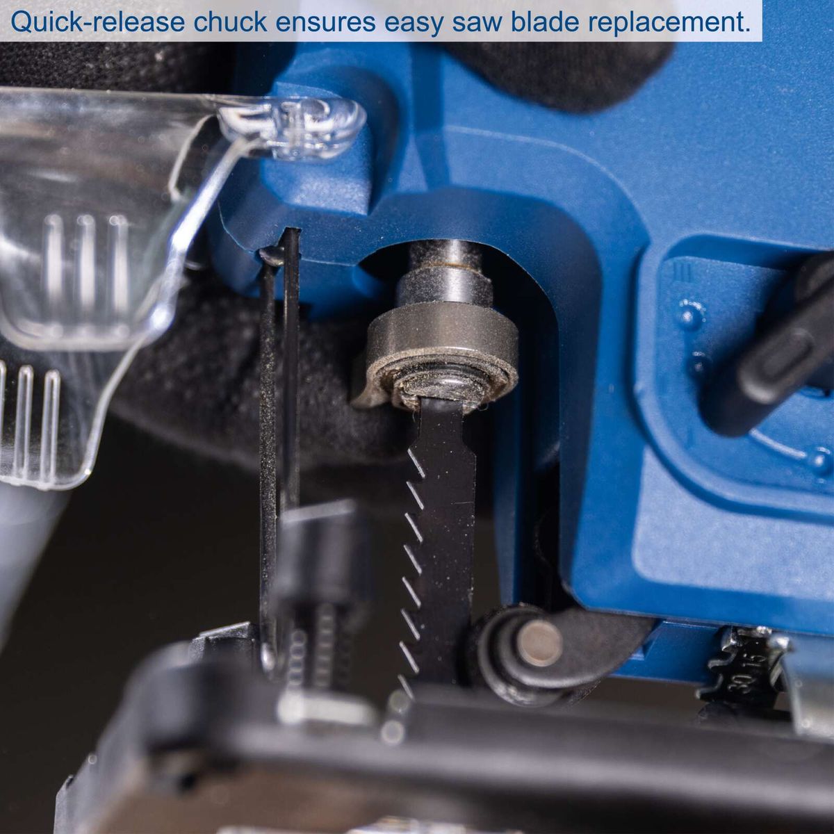 Quick-release chuck for cordless jigsaw enabling easy blade replacement