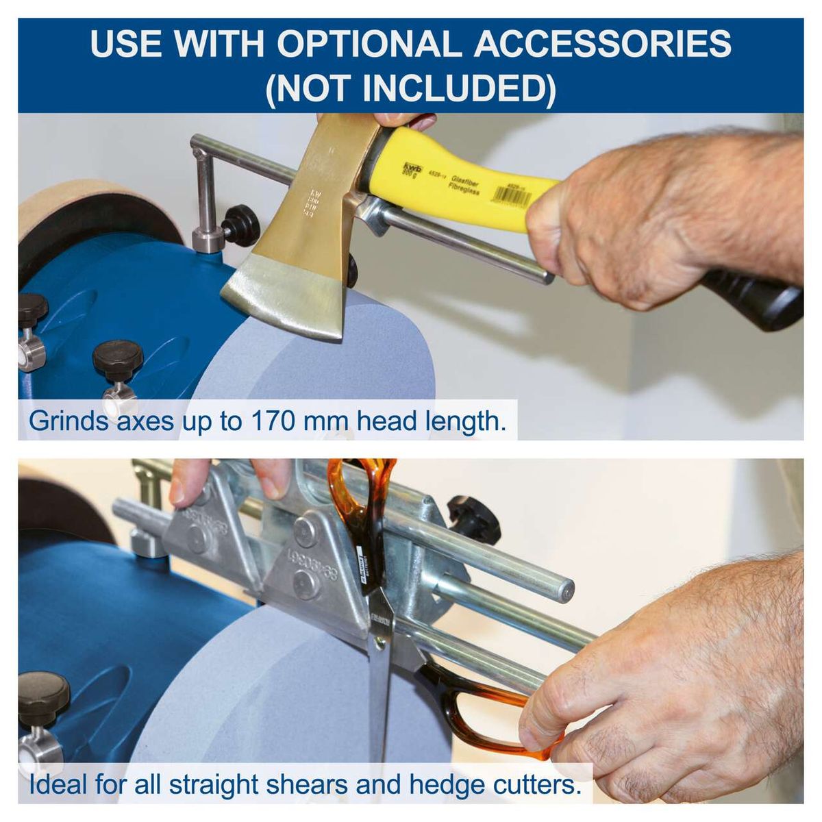 Wet grinding system for axes up to 170 mm length, suitable for tool sharpening