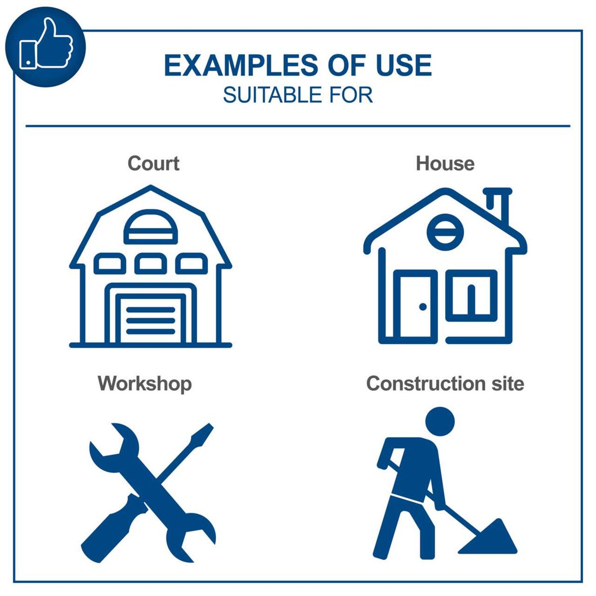 Examples of typical use cases: workshop, construction site, home, garage construction