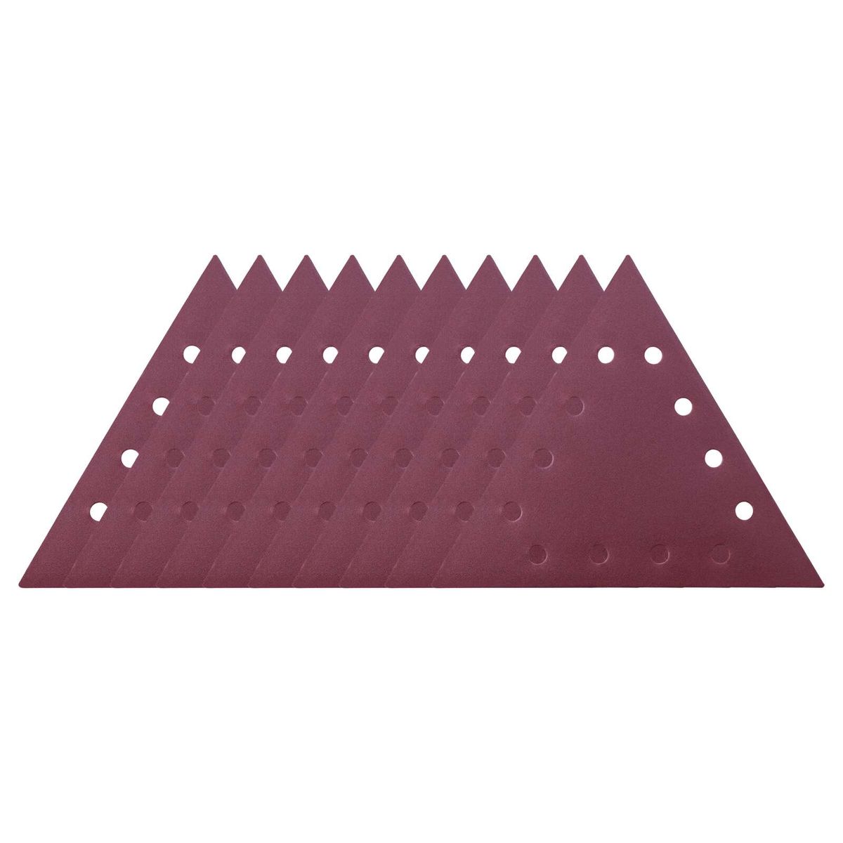 Triangular sanding paper, 180 grit, set of 10 pieces – 10 individual sheets with perforated patterns for precise sanding.