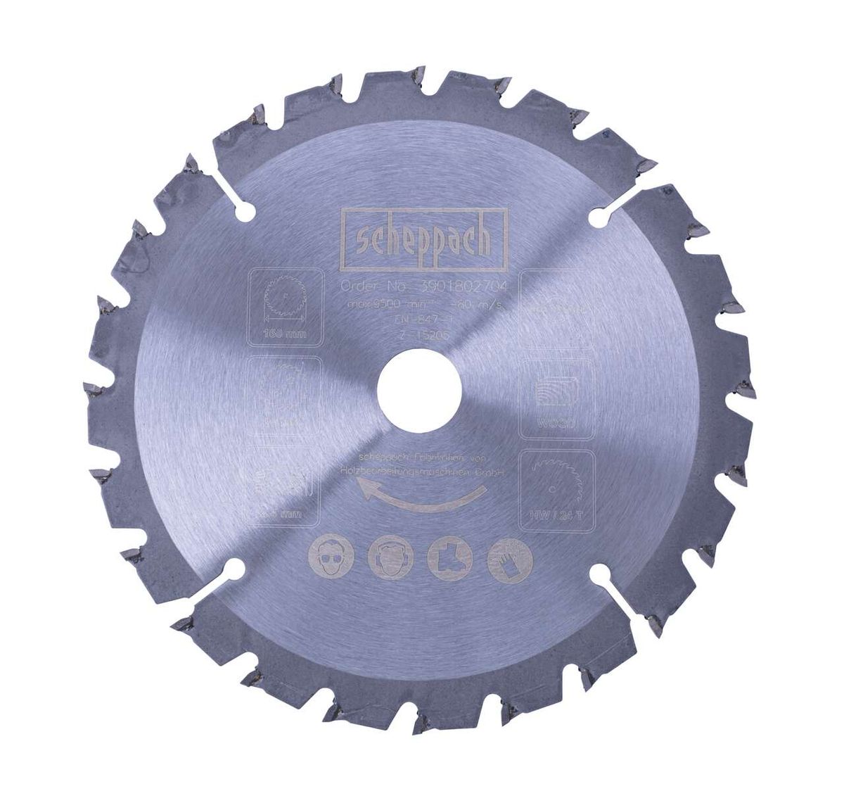 Scheppach circular saw blade, 24 teeth, Ø 160 mm, for accurate wood cutting