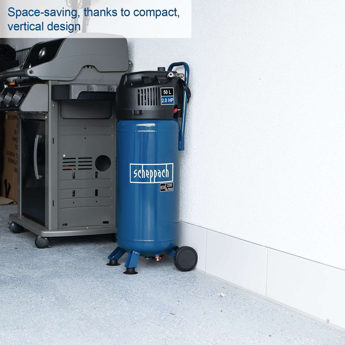 Scheppach HC51V air compressor with vertical design and 50-litre tank, 230V, 50Hz, 1500W