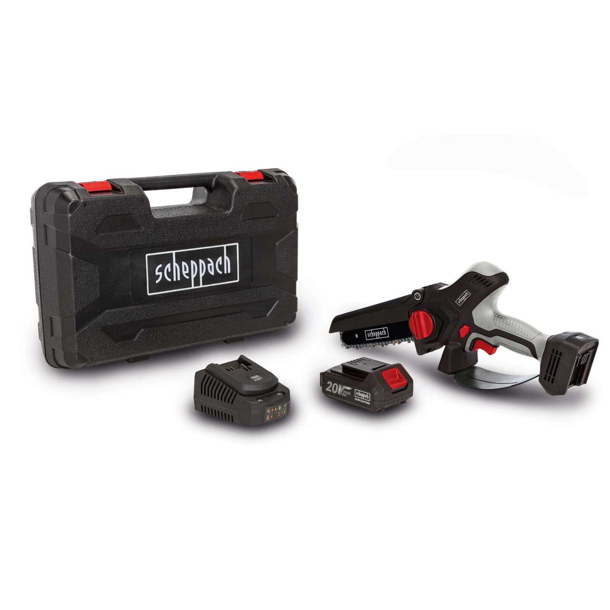 Scheppach cordless pruning saw kit with battery pack and carrying case for CBS260-20Li
