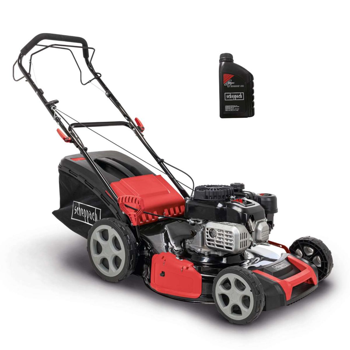 Scheppach petrol lawn mower MS175-51 with engine oil container, rear-wheel drive, 51 cm cutting width