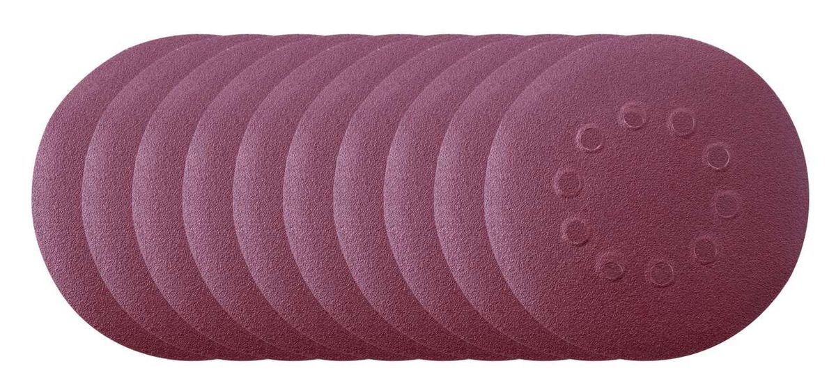 Round sanding paper piece from a 10-piece set (Scheppach) with perforated edges