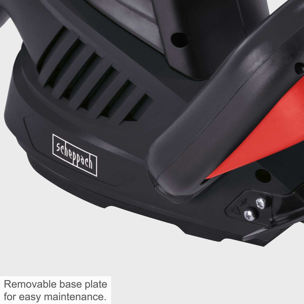 Electric hedge trimmer with removable base plate for easy maintenance