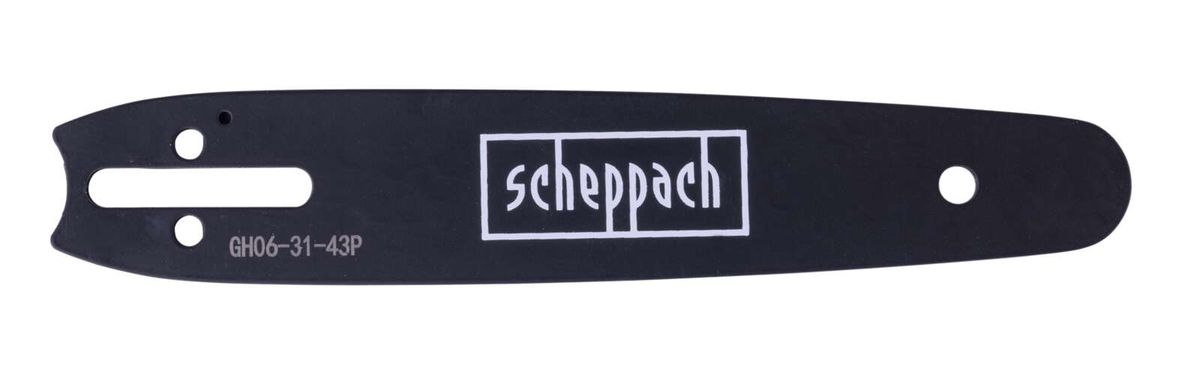 Chainsaw guide bar GH06-31-43P by Scheppach, photographed from above.