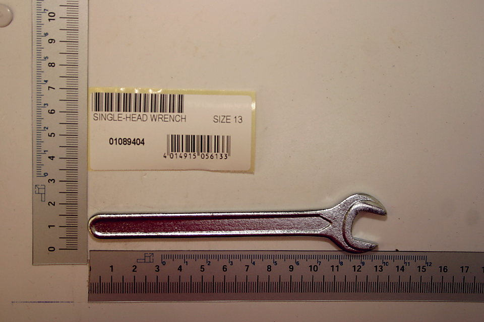Scheppach single-head wrench (Size 13) with label and barcode