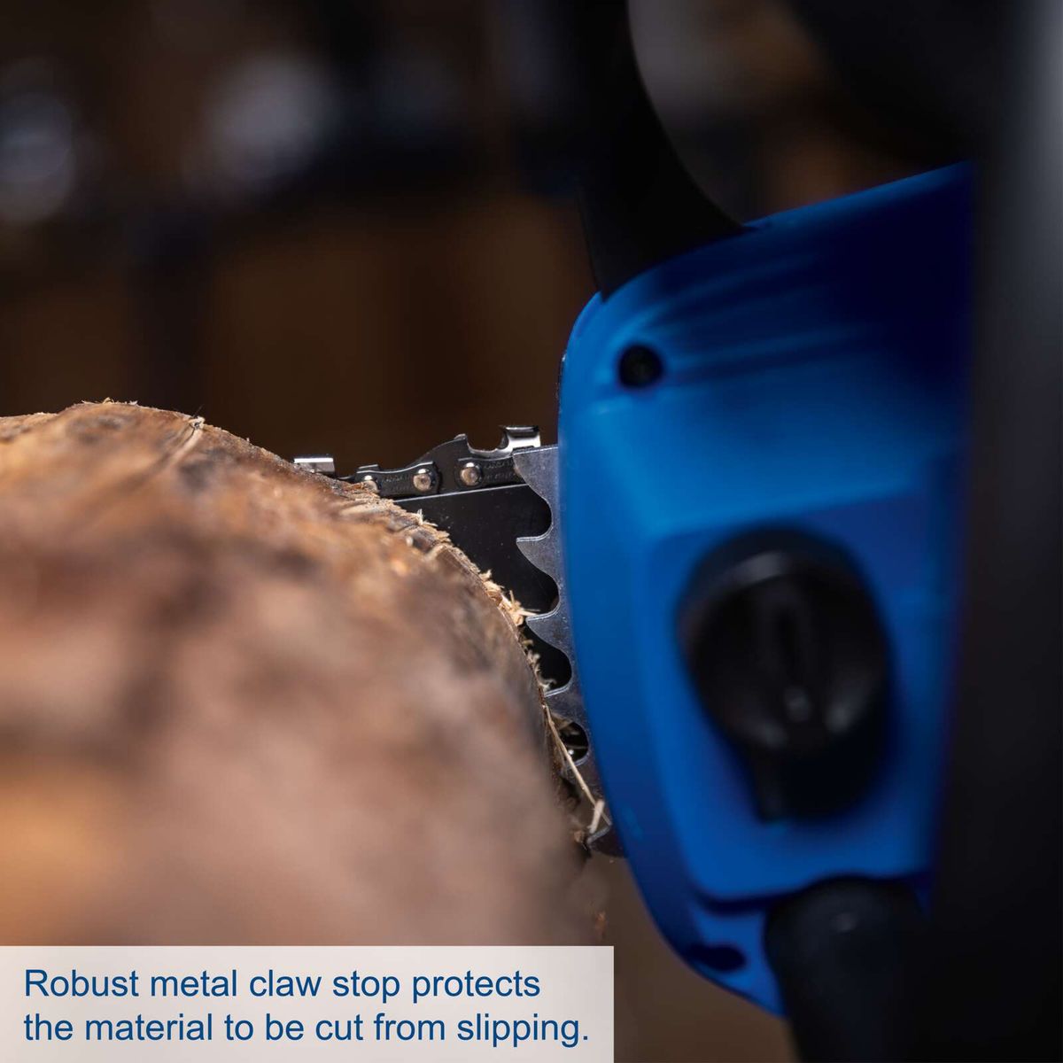 Robust metal claw stop prevents material from slipping during cutting for secure stability.