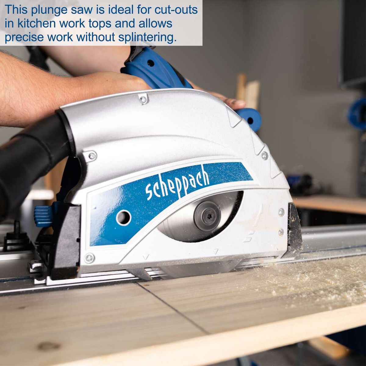 Plunge saw for accurate kitchen worktop cuts without splintering