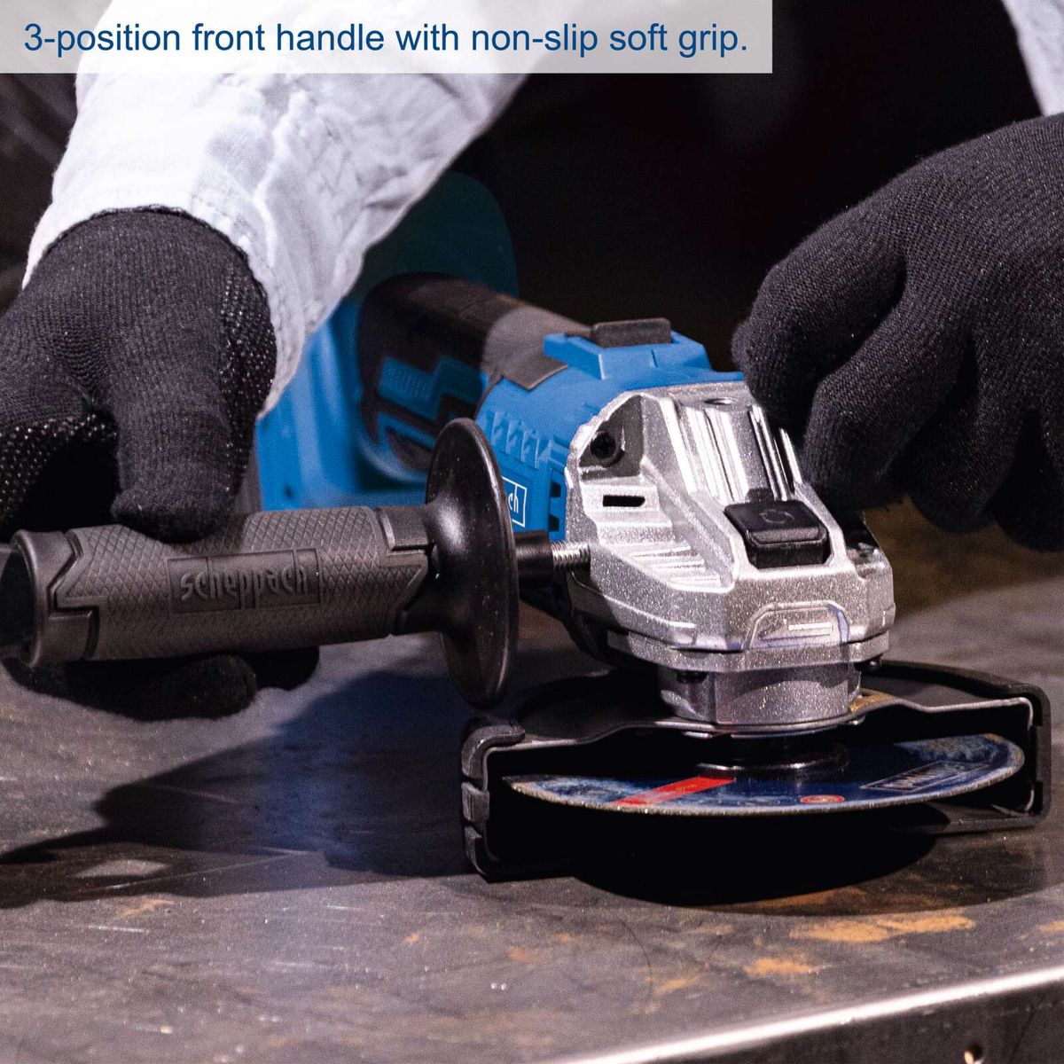 3-position front handle with non-slip soft grip for Scheppach cordless angle grinder