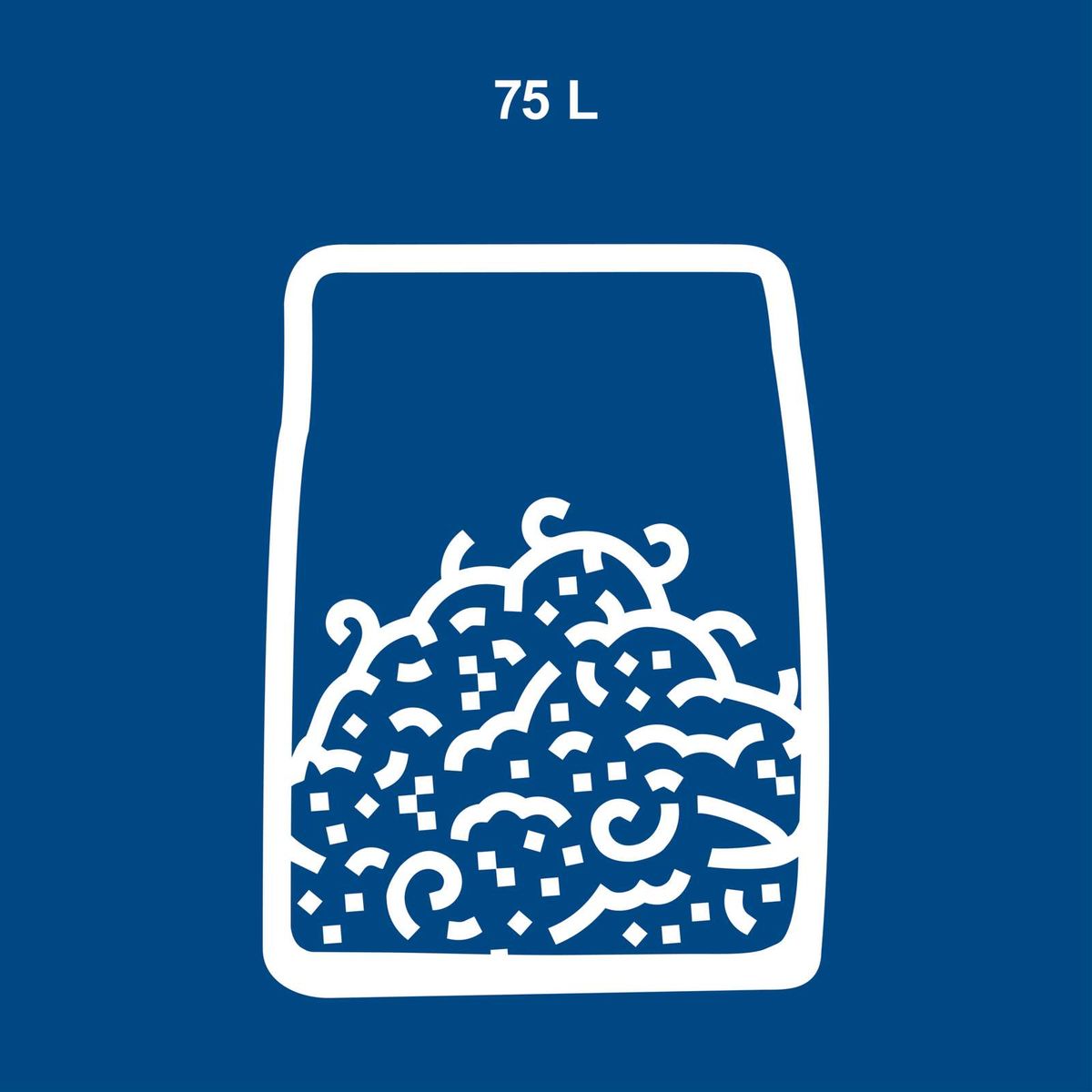 Scheppach tool illustrating a 75-litre capacity with fluid container icons