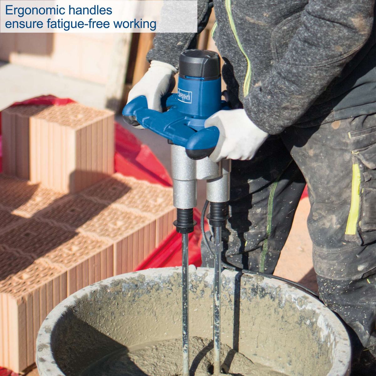 Ergonomic handles for comfortable operation of the Scheppach double-hand stirrer