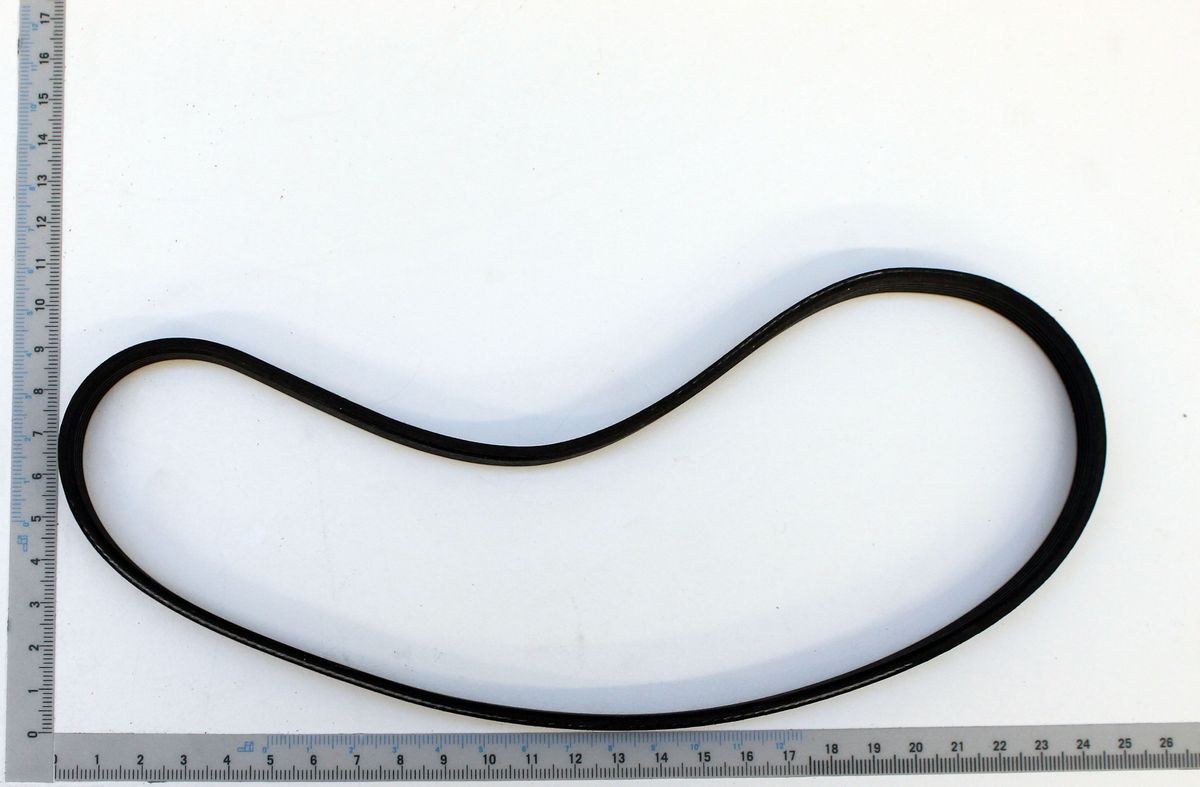 Ribbed flat belt for knife drive, scale for length measurement