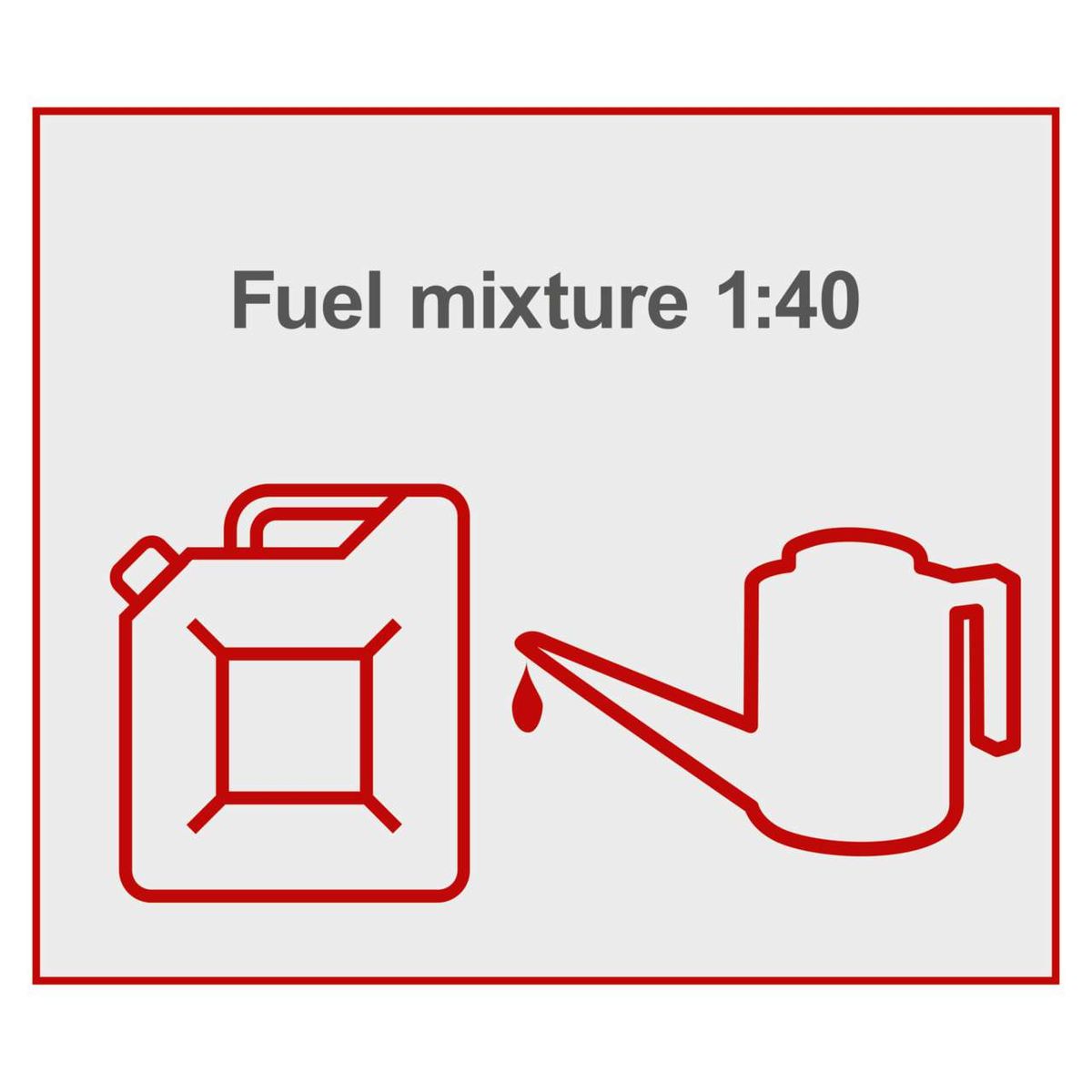 Fuel mixture ratio 1:40 illustration with can and burner depiction