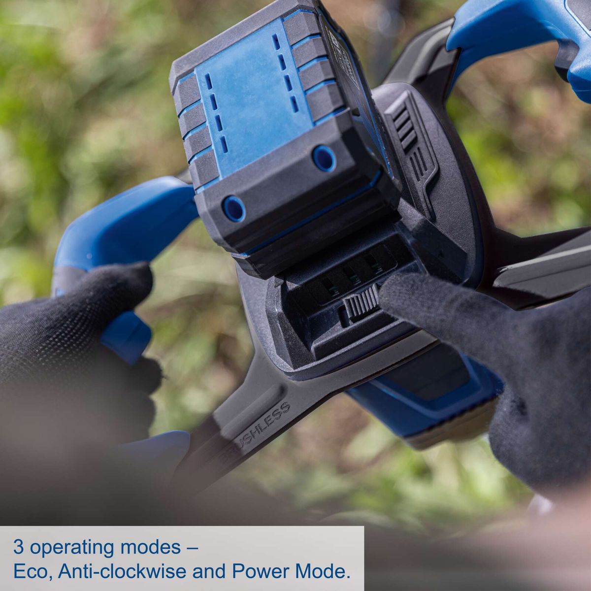 Tool featuring three operating modes: Eco, Anti-clockwise, and Power Mode