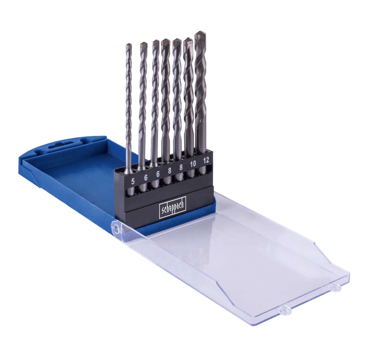 Scheppach SDS-Plus hammer drill bits set (7 pieces: Ø 5/6/8/10/12 mm) in storage tray