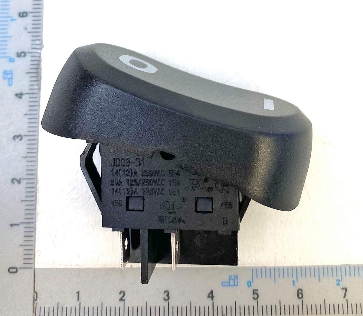 Scheppach On/Off switch JD03-B1 with technical details: 14(12)A, 250V AC, 5E4, IP55