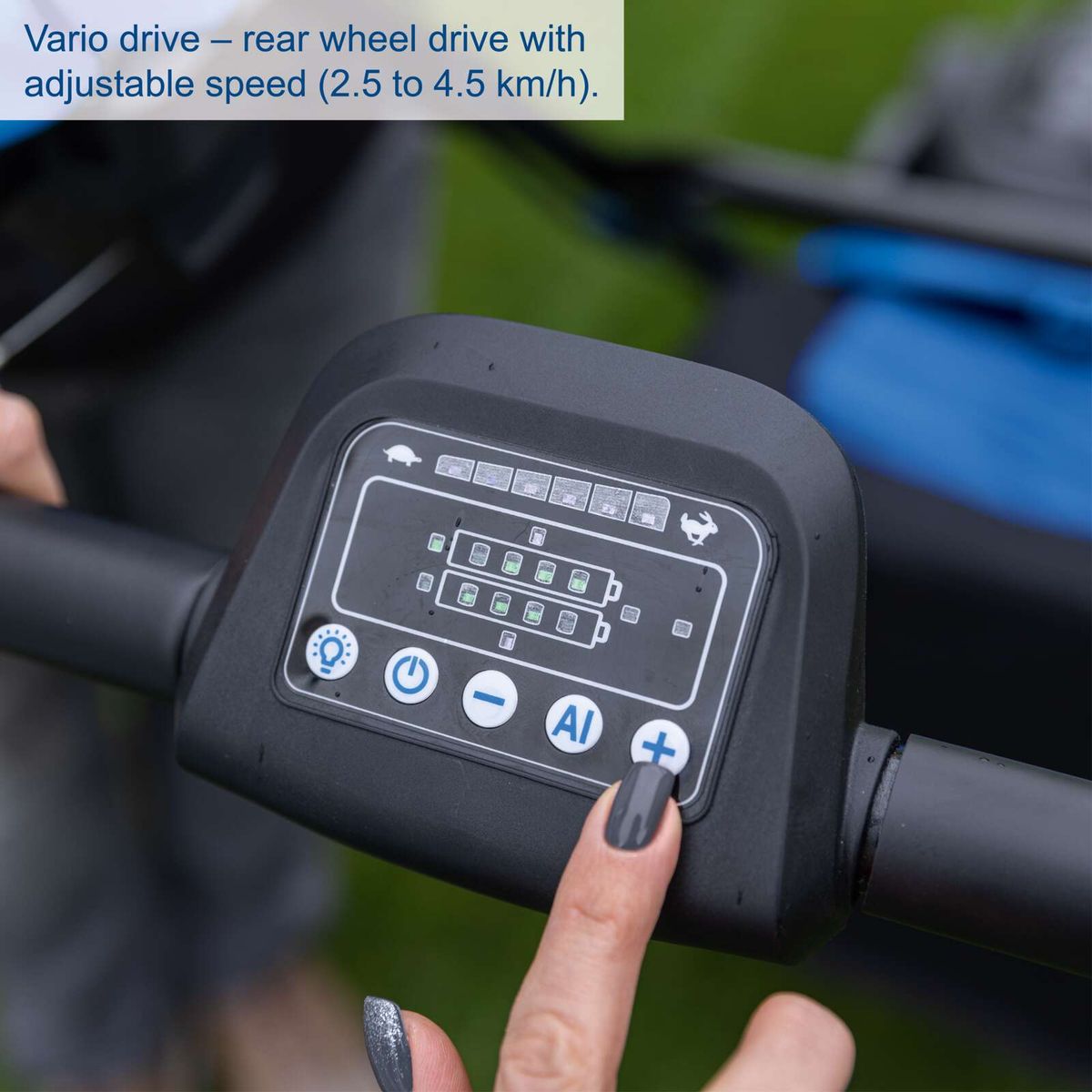 Variable speed rear-wheel drive control panel for battery-powered lawnmower