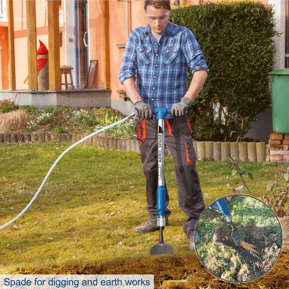 Scheppach Aero² Spade – pneumatic air-powered spade for digging and earthwork applications