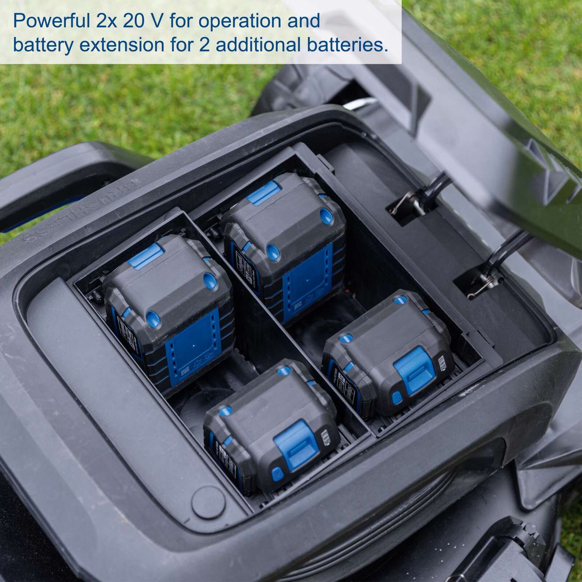 Set of 2x 4Ah batteries and 2 chargers for Scheppach lawnmower battery system