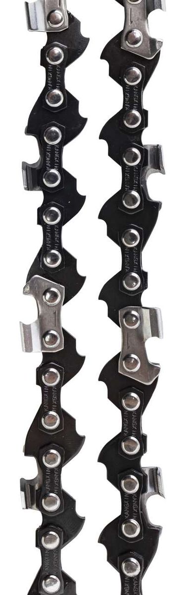 Saw chain Kangxing 3/8LP-40. Length 10" - Pitch 3/8 (9,525 mm) - Drive link thickness 1,3 mm. The saw chain is photographed from the front.