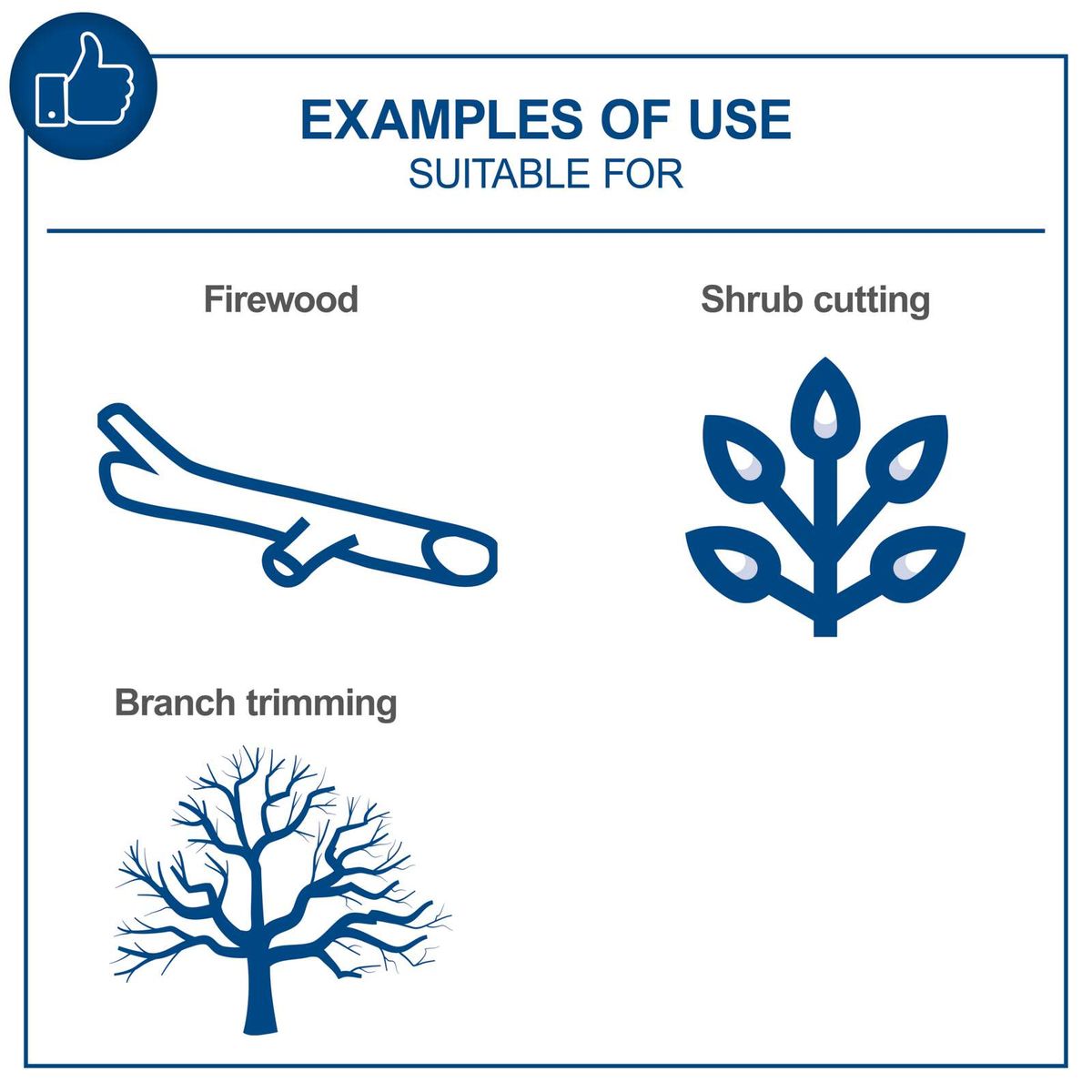Scheppach tool usage examples: cutting logs, pruning branches, trimming tree branches, and hedge maintenance.
