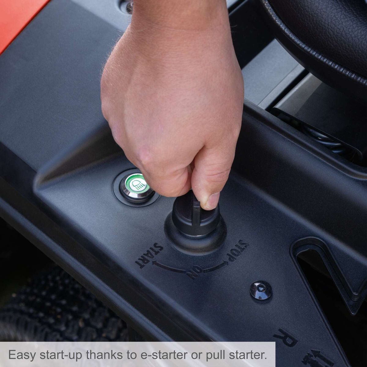 Electro-start push button for easy lawnmower ignition