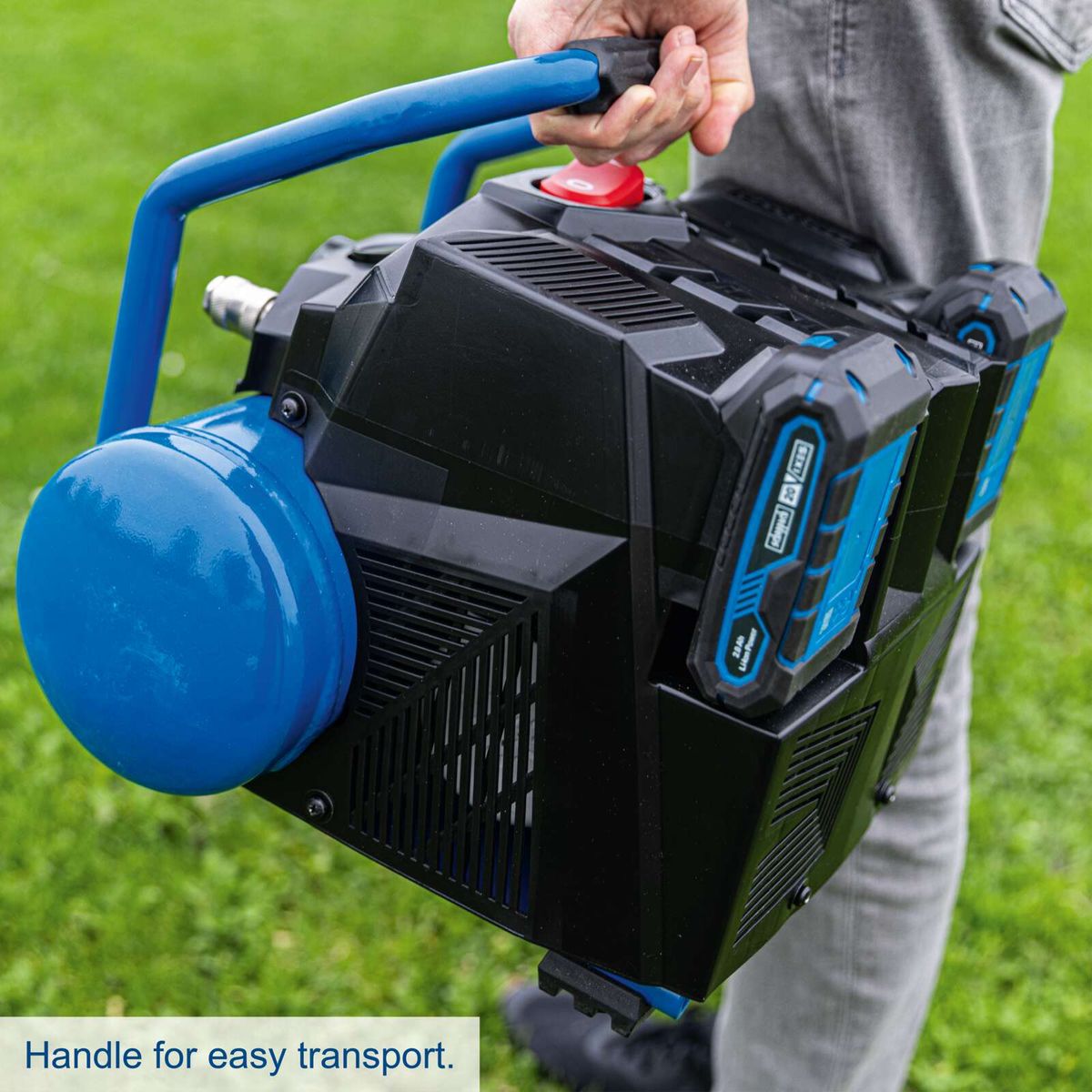 Handle for easy transport of the cordless compressor