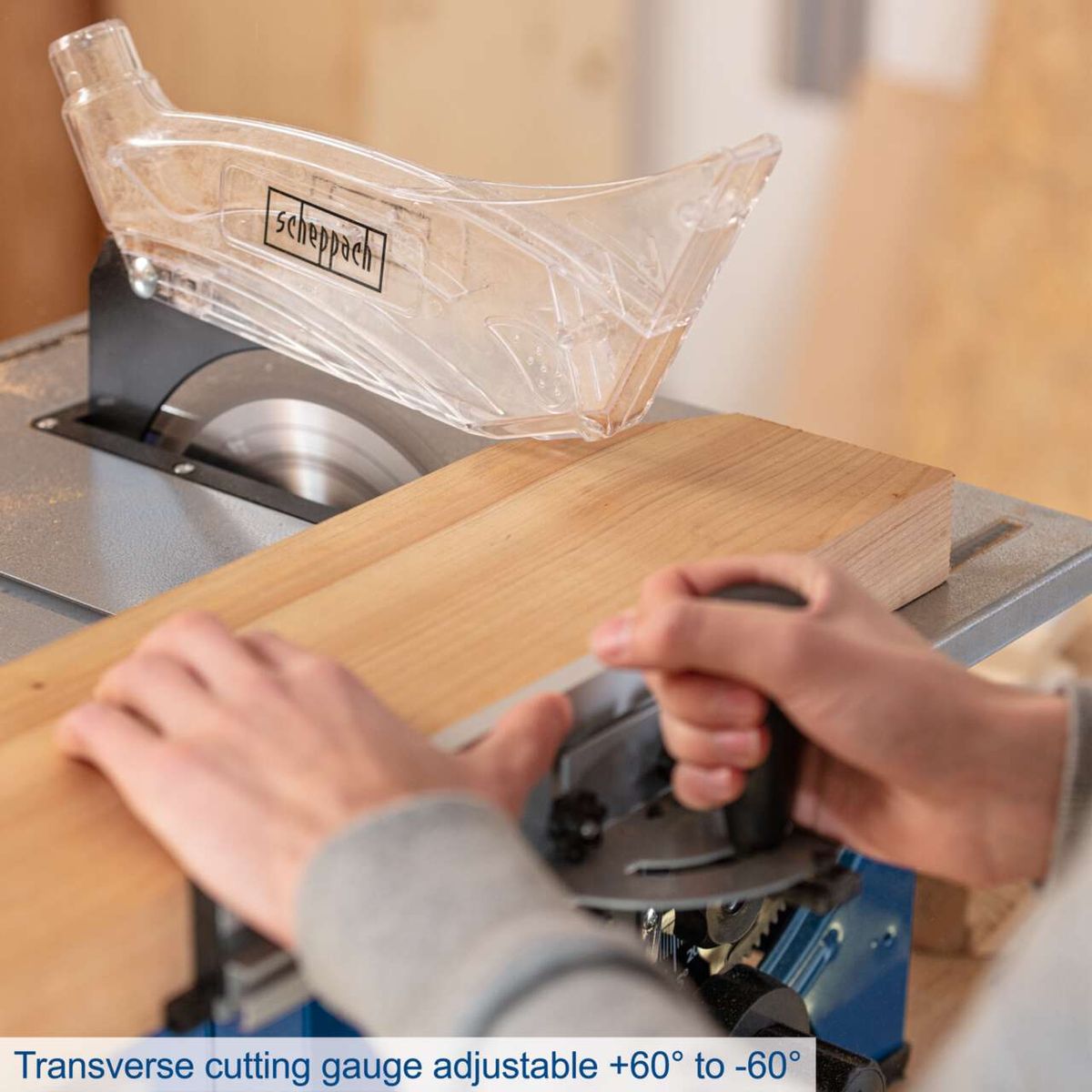 Adjustable transverse cutting angle ranging from +60° to -60° for table saw