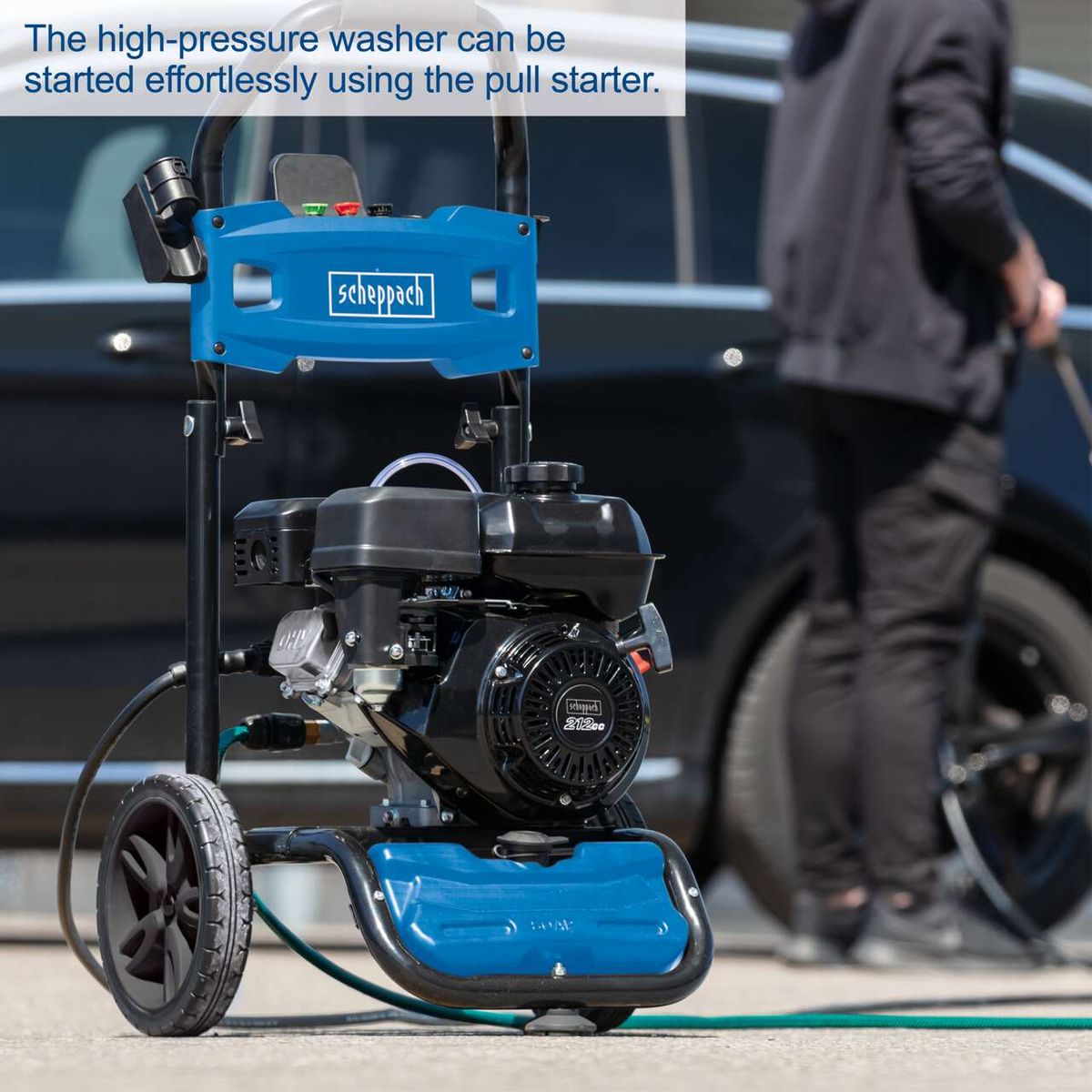 Pressure washer with pull starter for easy start, Scheppach HCP5000 model