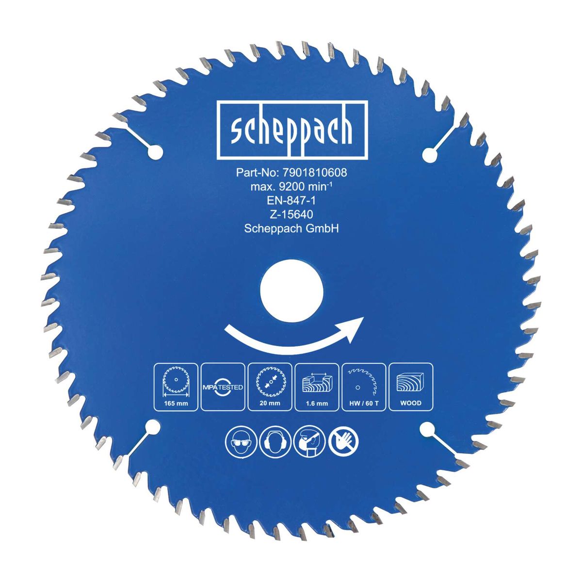 Scheppach circular blade (part no. 7901810608) with max. 9200 rpm, EN-847-1 certified