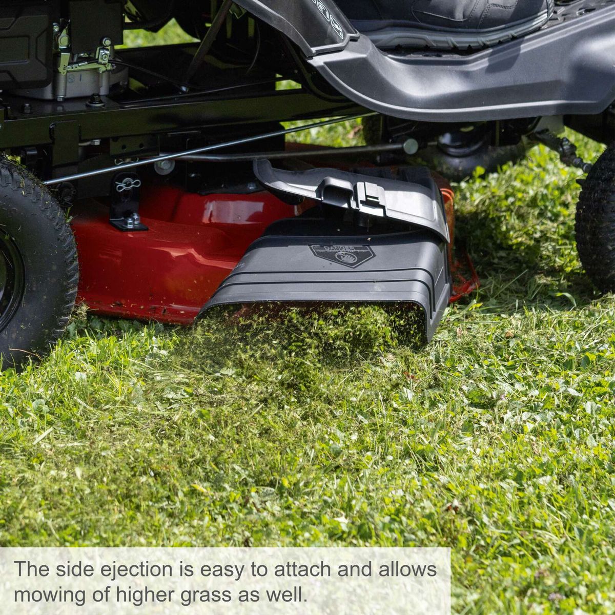 Scheppach side ejection attachment for ride-on lawnmower, easy to install and suitable for tall grass