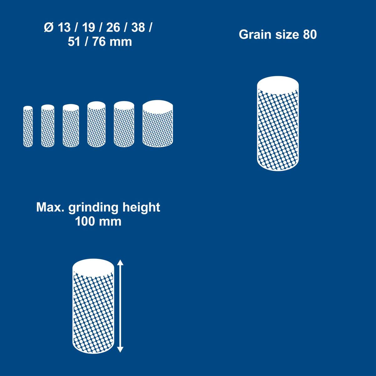 Sanding sleeves with sizes 13 to 76 mm, grain size 80 for grinding applications