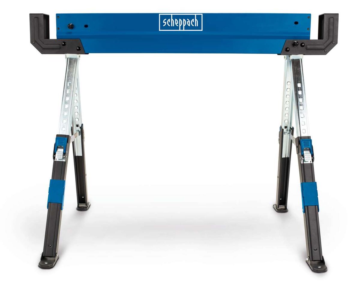Scheppach saw bench with adjustable legs and load capacity display