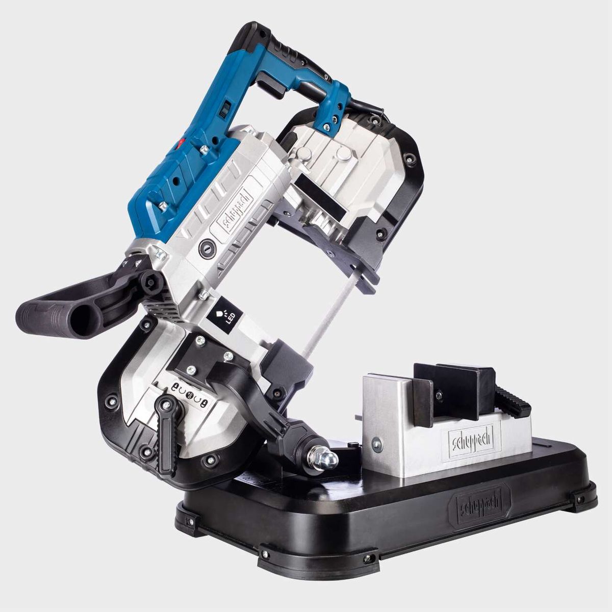 Metal band saw with variable speed, worktable and LED lighting for accurate cuts