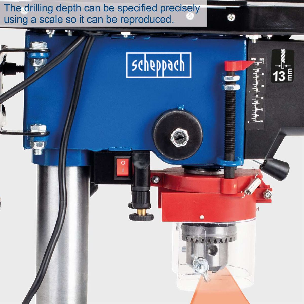 Scheppach bench drill with adjustable drilling depth via scale for precise reproduction