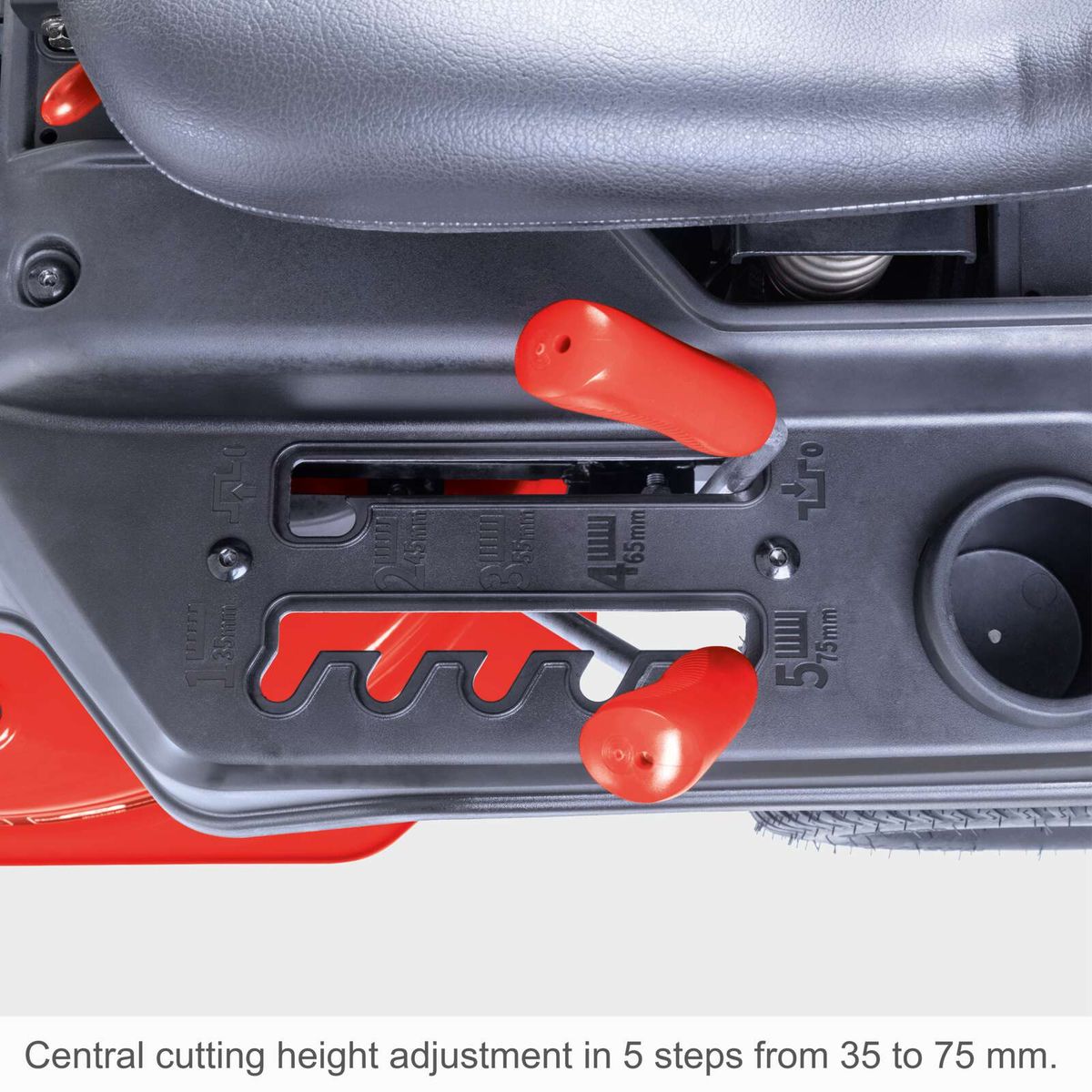 Central cutting height adjustment in five steps from 35 to 75 millimetres