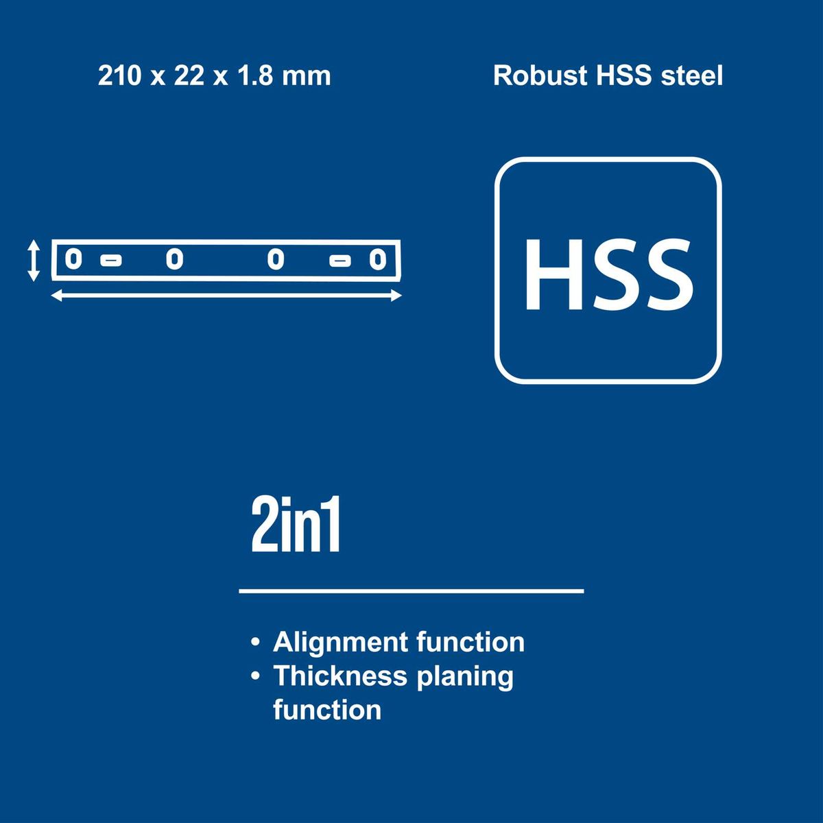 HSS planer knife featuring 2-in-1 alignment and thickness planning functions, robust HSS steel