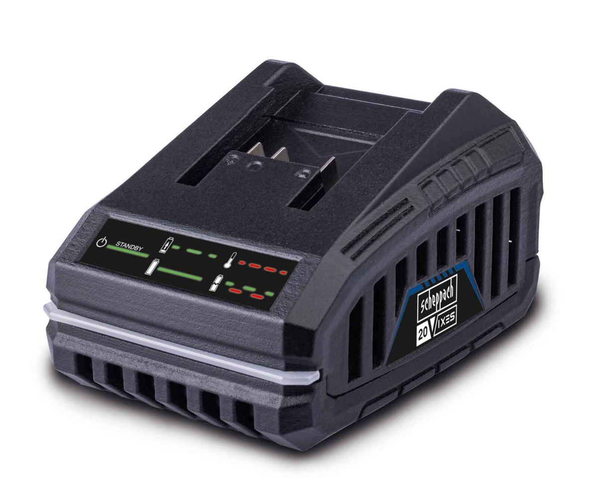 Scheppach battery charger with digital display and status indicators