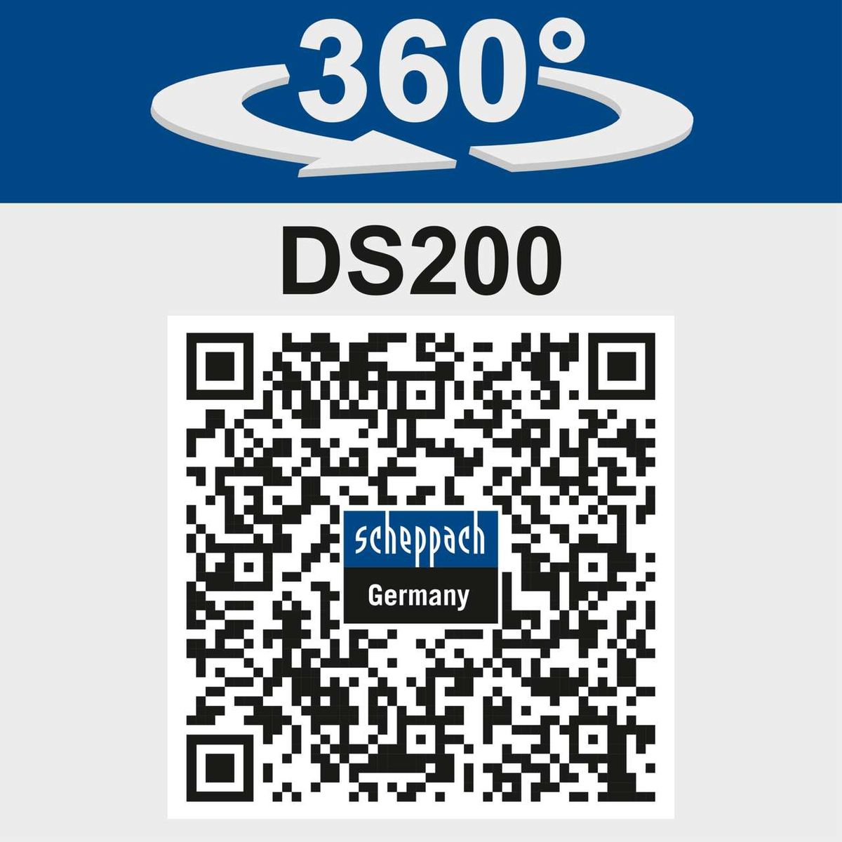 Scheppach DS200 wall and ceiling sander with 360° rotation and embedded QR code for accessories info
