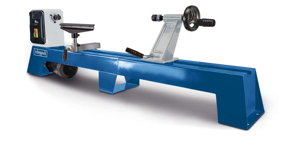 Scheppach lathe machine with workbench and tool holder for accurate machining