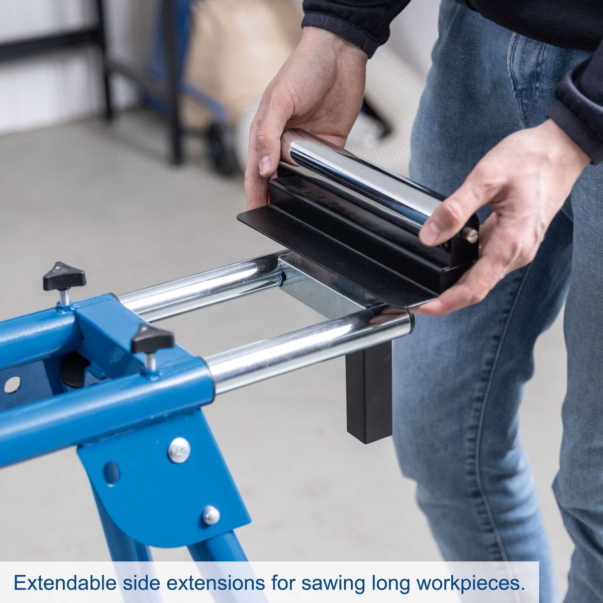 Extendable side extensions for long workpiece sawing on Scheppach base unit