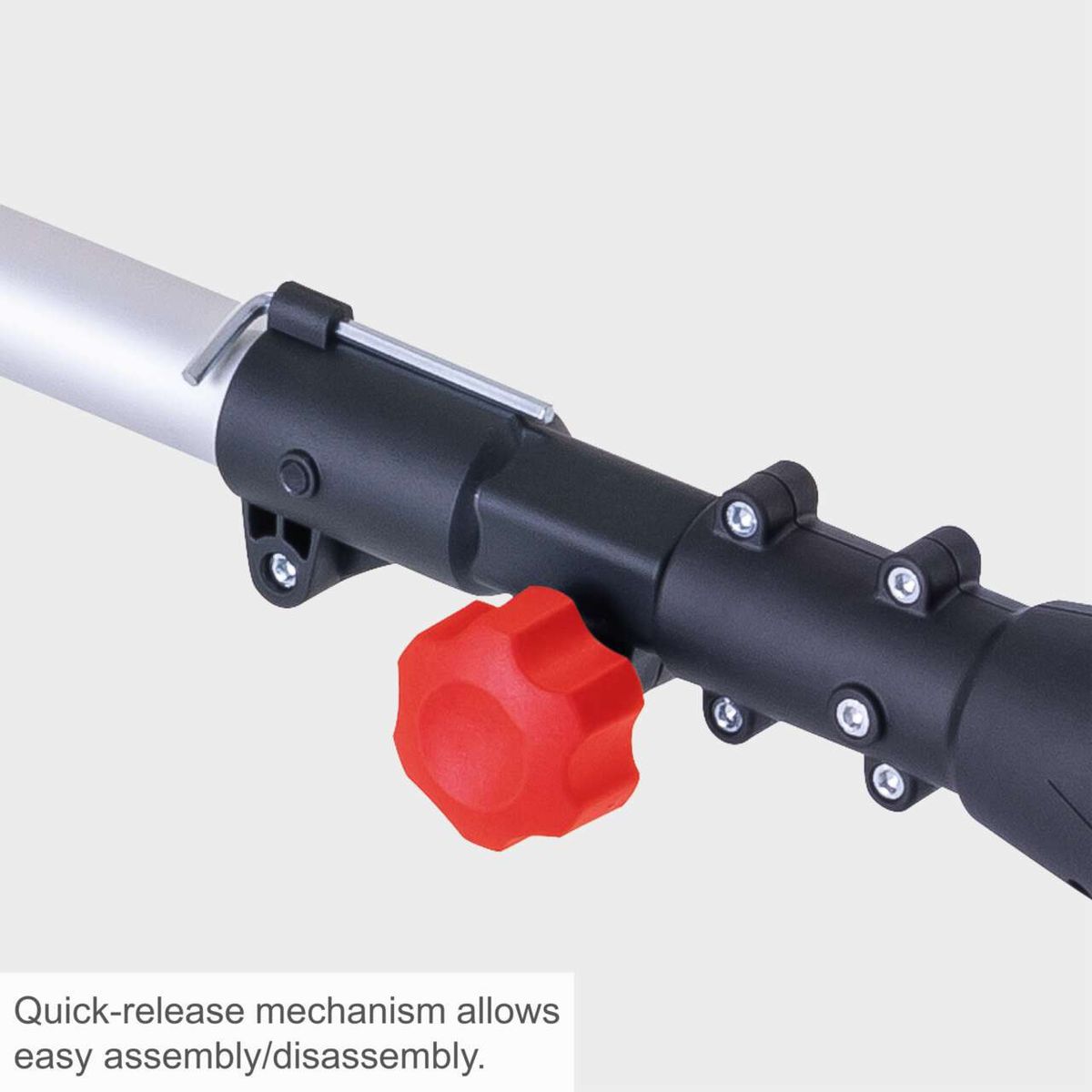 Electric telescopic hedge trimmer with quick-release mechanism for easy assembly/disassembly