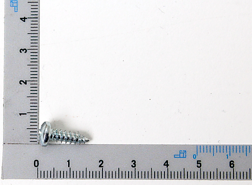 Ruler with measurement markings and screw (Scheppach product) for oval head sheet metal screw